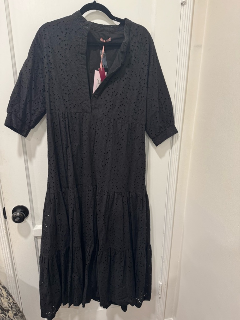 Black Eyelet Tiered Midi Dress